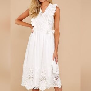 Hummingbird White Lace Midi Linen Dress Size XS Women's